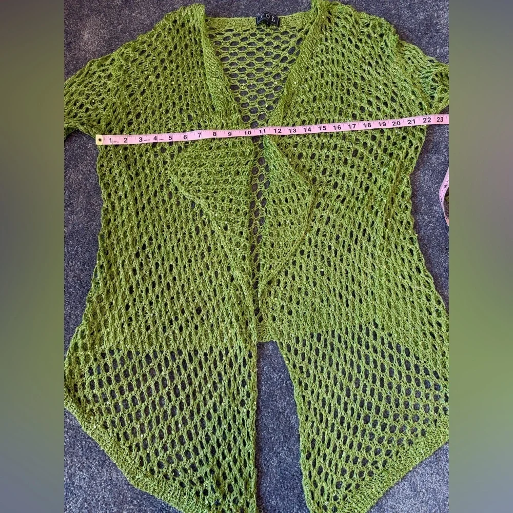 POL Green Boho Open-Knit Sequin Waterfall Cardigan Women Size‎ Small